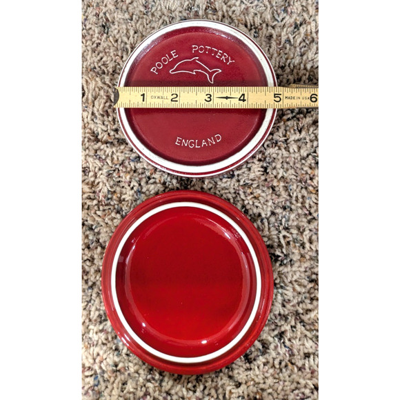 Poole Pottery Trinket Box Volcano Red England Cover Porcelain 40s - Picture 7 of 10